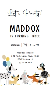 Birthday Invitation Pawty Dogs Simple Boy 0429 Phone design preview