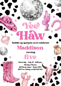 Birthday Invitation Yee Haw Pink 0455 design preview