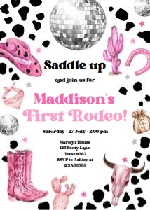 Birthday Invitation First Rodeo Pink 0455 design preview