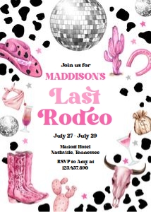 Bachelorette Weekend Invitation Last Rodeo Pink 0455 design preview