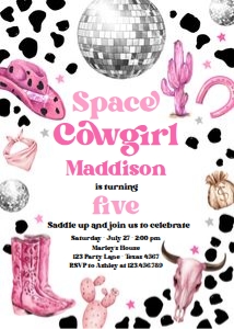 Birthday Invitation Space Cowgirl Pink 0455 design preview