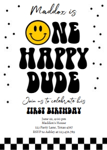 Birthday Invitation One Happy Dude 0456 design preview