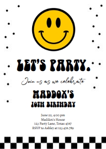 Birthday Invitation Let's Party Smiley 0456 design preview
