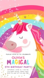 Birthday Invitation Unicorn Rainbow Pink Bright Phone 0323 design preview