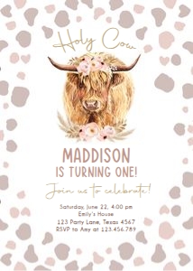 Birthday Invitation Cow Holy V3 0453 design preview