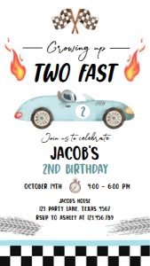 Birthday Invitation Race Car Blue Growing Up Two Fast 0424 Phone design preview
