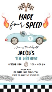 Birthday Invitation Race Car Blue Made Four Speed 0424 Phone design preview
