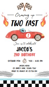 Birthday Invitation Race Car Red Growing Up Two Fast 0424 Phone design preview