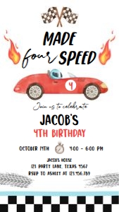 Birthday Invitation Race Car Red Made Four Speed 0424 Phone design preview