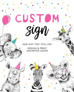 Custom Editable Sign Party Animals Pink 0390 design preview
