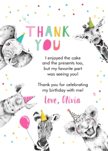 Thank You Card Party Animals Confetti Girl 0390 design preview
