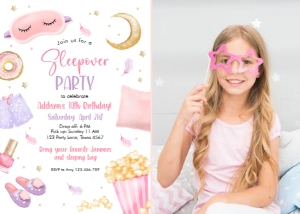 Birthday Invitation Sleepover Pink White 0447 Photo design preview