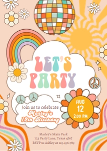 Invitation Birthday Let Party Sun Retro 0459 design preview