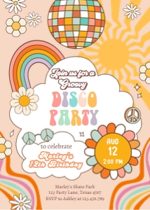 Invitation Birthday Disco Party Sun Retro 0459 design preview