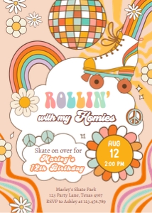 Invitation Birthday Rollin With My Homies Skates Retro 0459 design preview