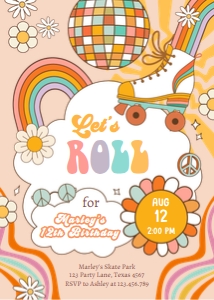 Invitation Birthday Let's Roll Skates Retro 0459 design preview