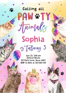 Birthday Invitation Pawty Animals Cats 0460 design preview