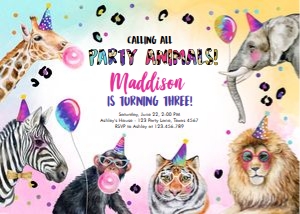 Birthday Invitation Party Animals Horizontal 0461 design preview