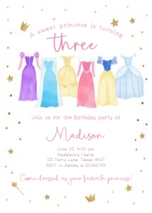 Birthday Invitation Princess Dresses Sweet Princess 0462 design preview