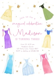 Birthday Invitation Princess Dresses Round Magical Celebration 0462 design preview