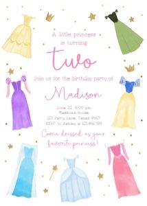 Birthday Invitation Princess Dresses Round Little Princess 0462 design preview