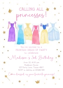 Birthday Invitation Princess Dresses Dress-up Party 0462 design preview