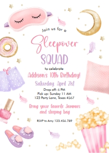 Birthday Invitation Sleepover Squad Pink White 0447 design preview