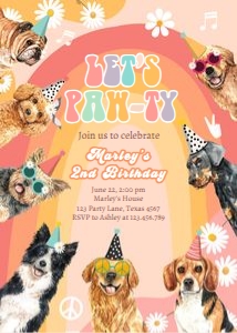 Invitation Let's Pawty Dog Retro 0463 design preview