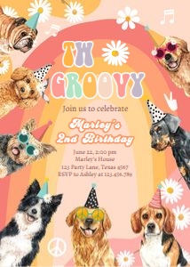 Invitation Two Groovy Dog Retro 0463 design preview