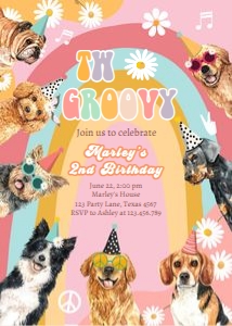 Invitation Two Groovy Dog Retro V2 0463 design preview