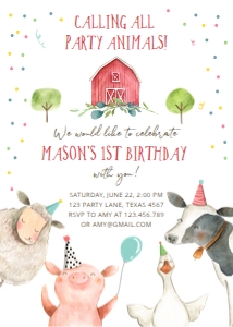 Birthday Invitation Farm Animals Confetti Dark Blue Boy 0155 design preview