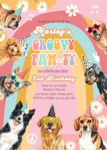 Invitation Groovy Pawty Dog Retro V2 0463 design preview