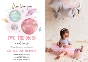 Invitation Space Planets Girl Two The Moon White Silver Photo 0357 design preview
