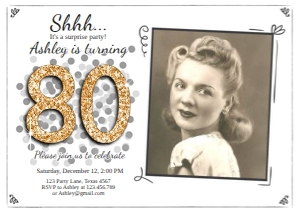 Birthday Invitation Adult White Gold Glitter 80 Photo 0103 design preview