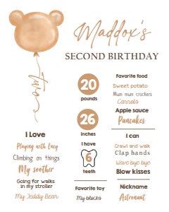 Birthday Milestone Sign Two Bear Balloon 0439 design preview
