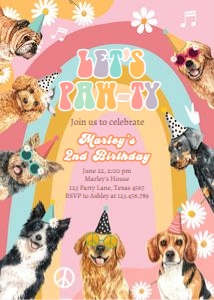 Invitation Let's Pawty Dog Retro 0463 V2 design preview