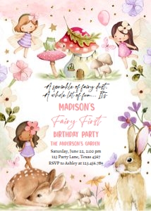 Invitation Birthday Fairy First V2 Pink Text 0438 design preview