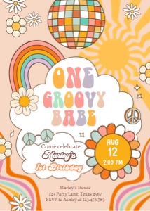 Invitation Birthday One Groovy Babe Sun Retro 0459 design preview