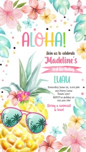Birthday Invitation Hawaiian Luau Pineapple Aloha White 0391 Phone design preview
