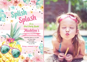 Birthday Invitation Hawaiian Luau Pineapple Splish Splash 0413 - Photo design preview
