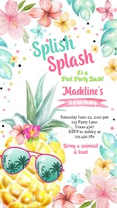 Birthday Invitation Hawaiian Luau Pineapple Splish Splash White 0413 Phone design preview