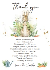 Thank You Card Baby Shower Peter Rabbit Neutral 0351 design preview