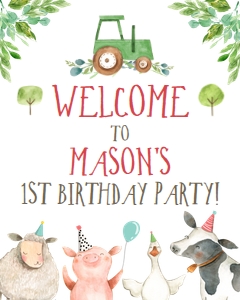 Welcome Sign Farm Animals Boy Green Tractor 0155 design preview