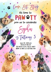 Birthday Invitation Pawty Come Sit Stay Dogs 0460 design preview