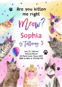 Birthday Invitation Pawty Animals Cats Kitten Me Right Meow 0460 design preview