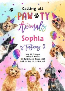 Birthday Invitation Pawty Animals Dogs 0460 design preview