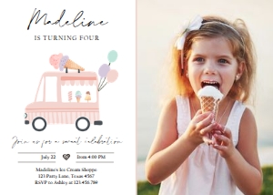 Birthday Invitation Ice Cream Truck Simple Coral 0415 - Photo design preview