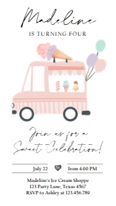 Birthday Invitation Ice Cream Truck Simple Coral 0415 Phone design preview
