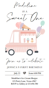 Birthday Invitation Ice Cream Truck Simple Coral Sweet One 0415 Phone design preview
