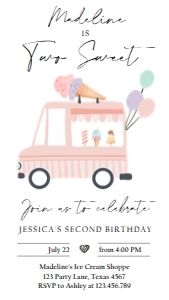 Birthday Invitation Ice Cream Truck Simple Coral Two Sweet 0415 Phone design preview